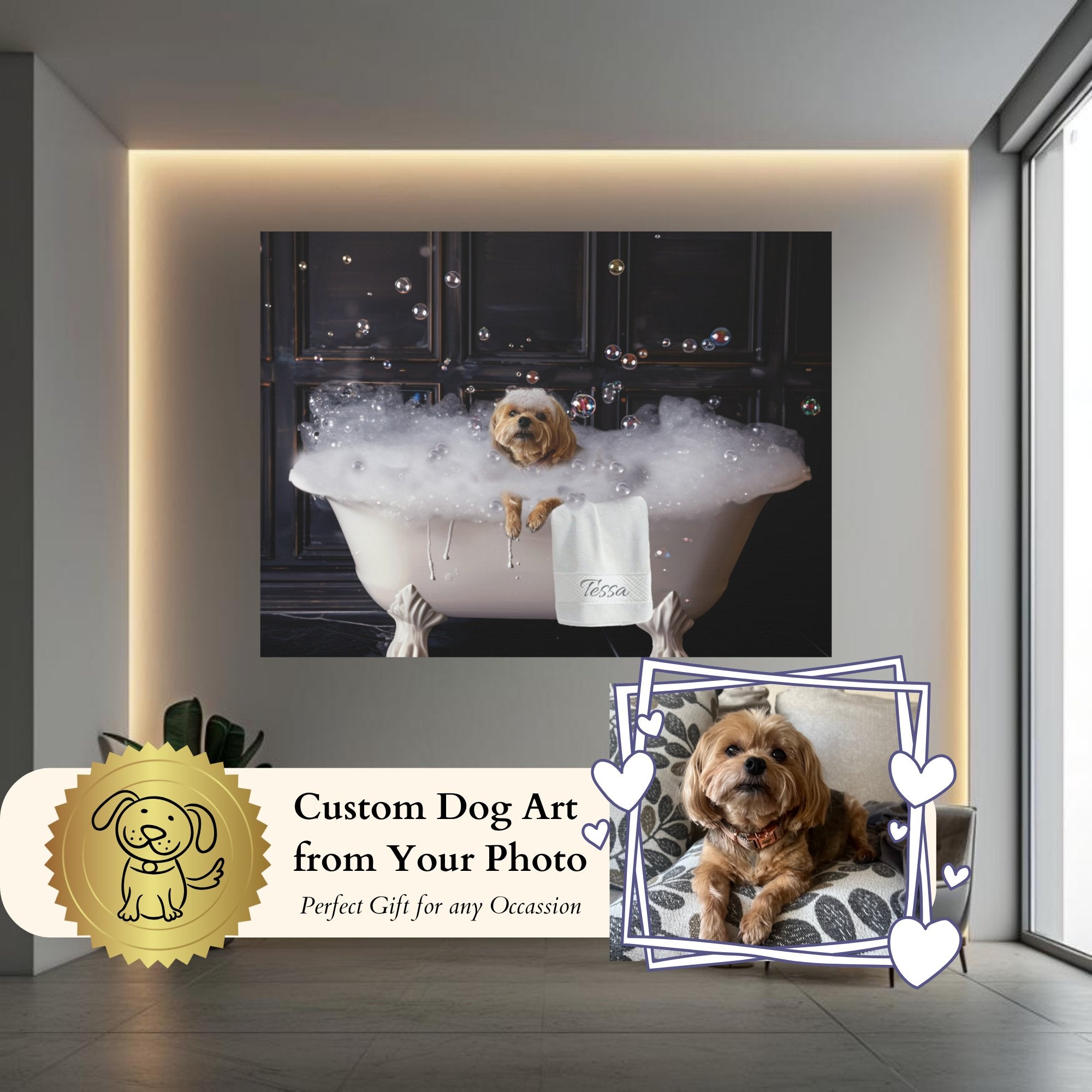 Dog in Bathtub Art – Custom Dog Art - Custom Dog Crate Bathtub Designs
