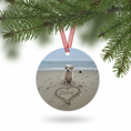 Load image into Gallery viewer, Personalized Dog on the Beach Ornament Custom Pet Portrait with Name in Sand | Memorial Keepsake | Beach Christmas Ornament for Dog Lovers