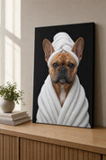 Load image into Gallery viewer, Charlie Bear Spa Day canvas styled on a console table vignette.
