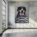 Load image into Gallery viewer, Adorable Parisian Pet Portrait of your dog wearing striped shirt, scarf and beret
