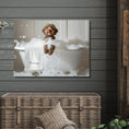 Load image into Gallery viewer, #shop_name Chocolate Labradoodle Bliss: Luxurious Bubble Bath Art Print for Home Decor | CustomDogArt.com | 2024