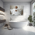 Load image into Gallery viewer, #shop_name Chocolate Labradoodle Bliss: Luxurious Bubble Bath Art Print for Home Decor | CustomDogArt.com | 2024