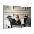 Load image into Gallery viewer, Custom made canvas print of Dog in Bathtub with fluffy, white bubbles