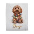 Load image into Gallery viewer, Custom Dog ArtCustom Dog Blanket, Dog Wrapped in Christmas Lights, Velveteen Pet Portrait Blanket, Gifted Dog Blanket, Pet Face Dog Blanket
