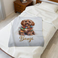 Load image into Gallery viewer, Custom Dog ArtCustom Dog Blanket, Dog Wrapped in Christmas Lights, Velveteen Pet Portrait Blanket, Gifted Dog Blanket, Pet Face Dog Blanket