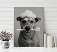 Load image into Gallery viewer, Custom Dog ArtCustom Pet Portrait – Dog Holding Toothbrush | Personalized Dog Wall Art | Funny Bathroom Decor | Pet Name Included | Gift for Dog Lovers