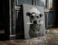 Load image into Gallery viewer, Custom Dog ArtCustom Pet Portrait – Dog Holding Toothbrush | Personalized Dog Wall Art | Funny Bathroom Decor | Pet Name Included | Gift for Dog Lovers