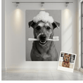 Load image into Gallery viewer, Custom Dog ArtCustom Pet Portrait – Dog Holding Toothbrush | Personalized Dog Wall Art | Funny Bathroom Decor | Pet Name Included | Gift for Dog Lovers