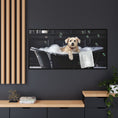 Load image into Gallery viewer, Custom Dog ArtDog Bath Time Framed Art, Pet Lovers Decor, Fun Home Wall Art, Dog Owner Gift, Bubble Bath Canvas, Pet Bathroom Art