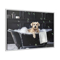Load image into Gallery viewer, Custom Dog ArtDog Bath Time Framed Art, Pet Lovers Decor, Fun Home Wall Art, Dog Owner Gift, Bubble Bath Canvas, Pet Bathroom Art
