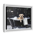 Load image into Gallery viewer, Custom Dog ArtDog Bath Time Framed Art, Pet Lovers Decor, Fun Home Wall Art, Dog Owner Gift, Bubble Bath Canvas, Pet Bathroom Art