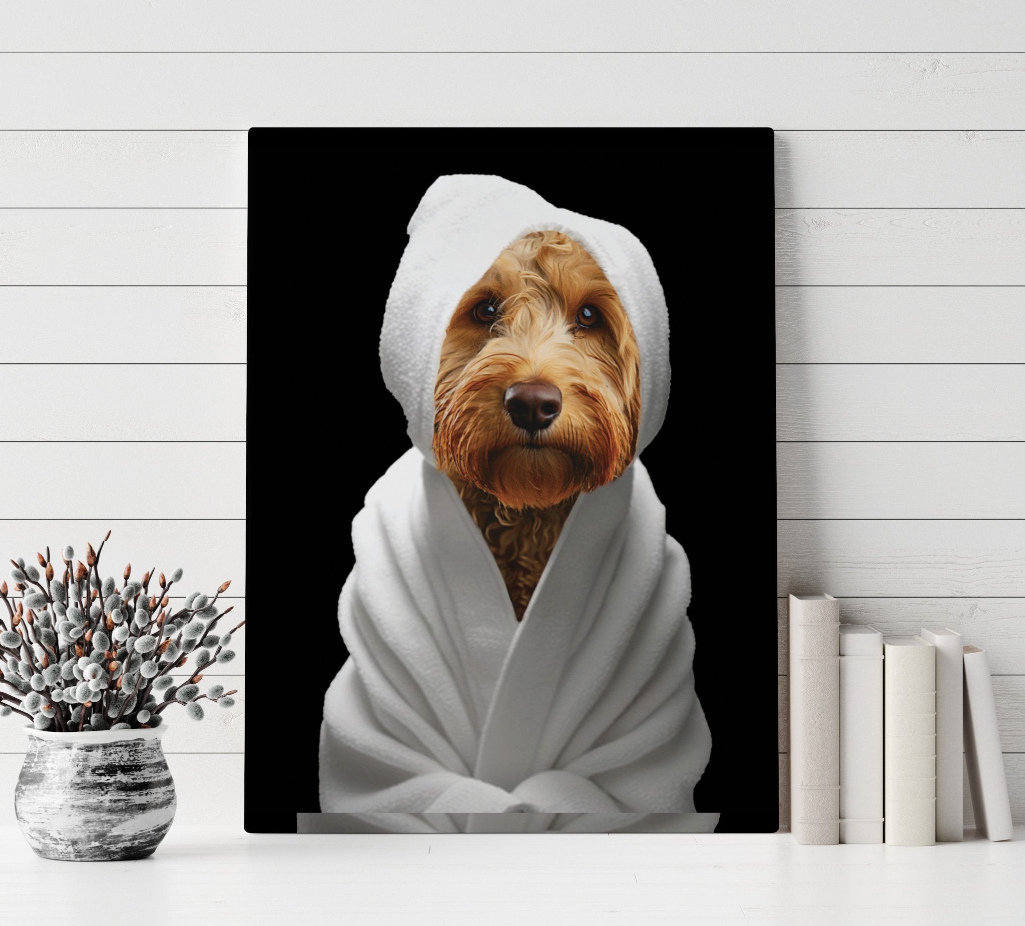 Golden Doodle Spa Canvas Wall Art Pampered Pup Bathroom Decor Custom Dog Art