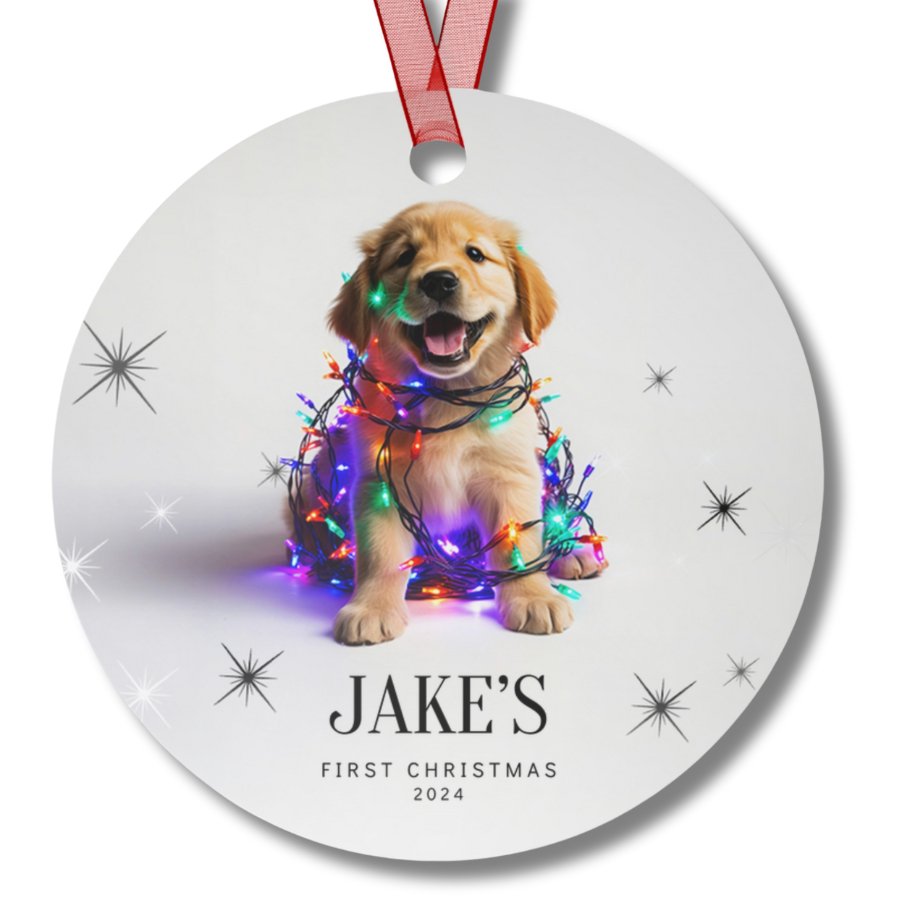 Golden Retriever Puppy Christmas Ornament Personalized Custom Dog Art