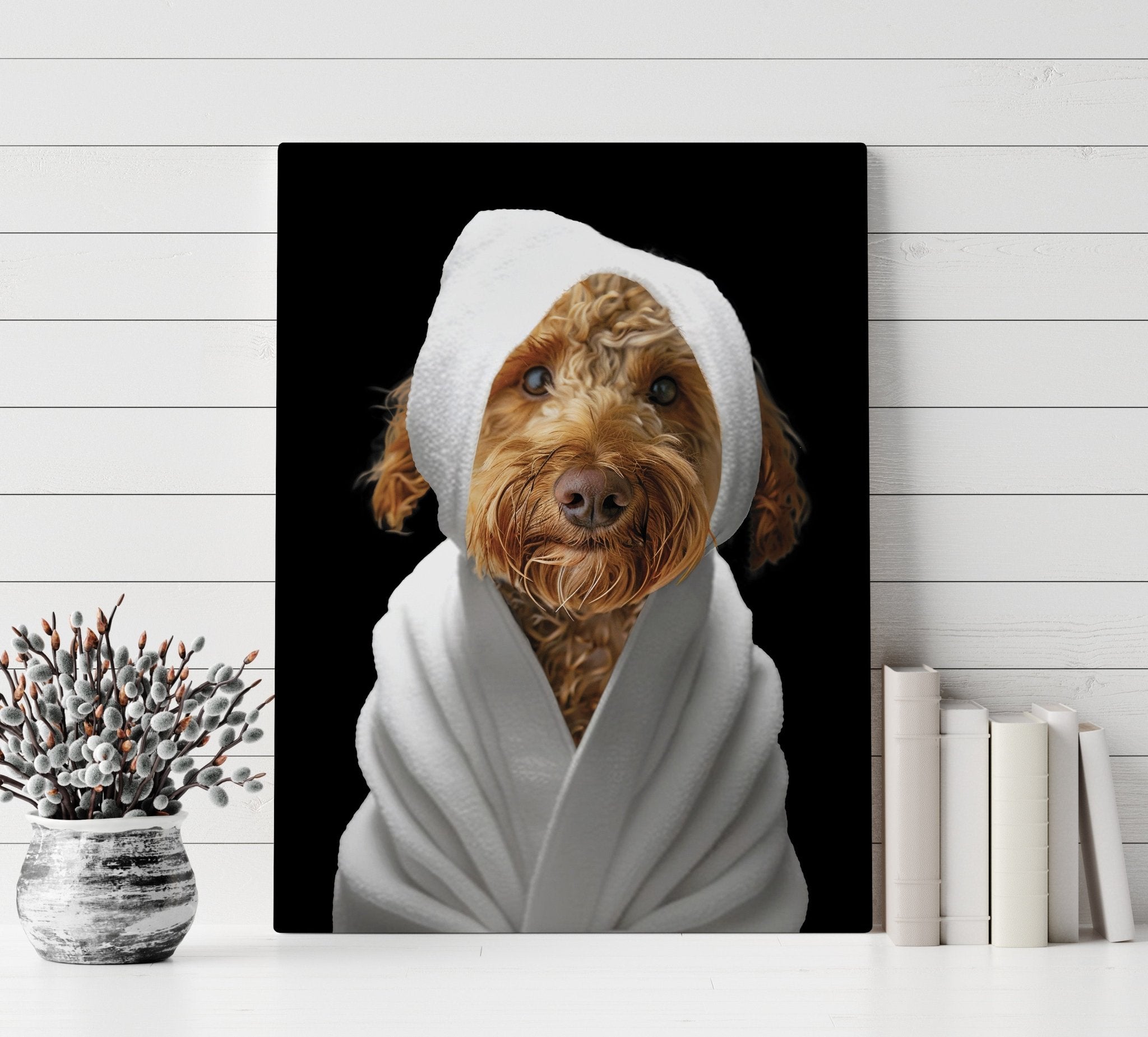 Labradoodle Spa Canvas Wall Art Pampered Pup Bathroom Decor Custom Dog Art