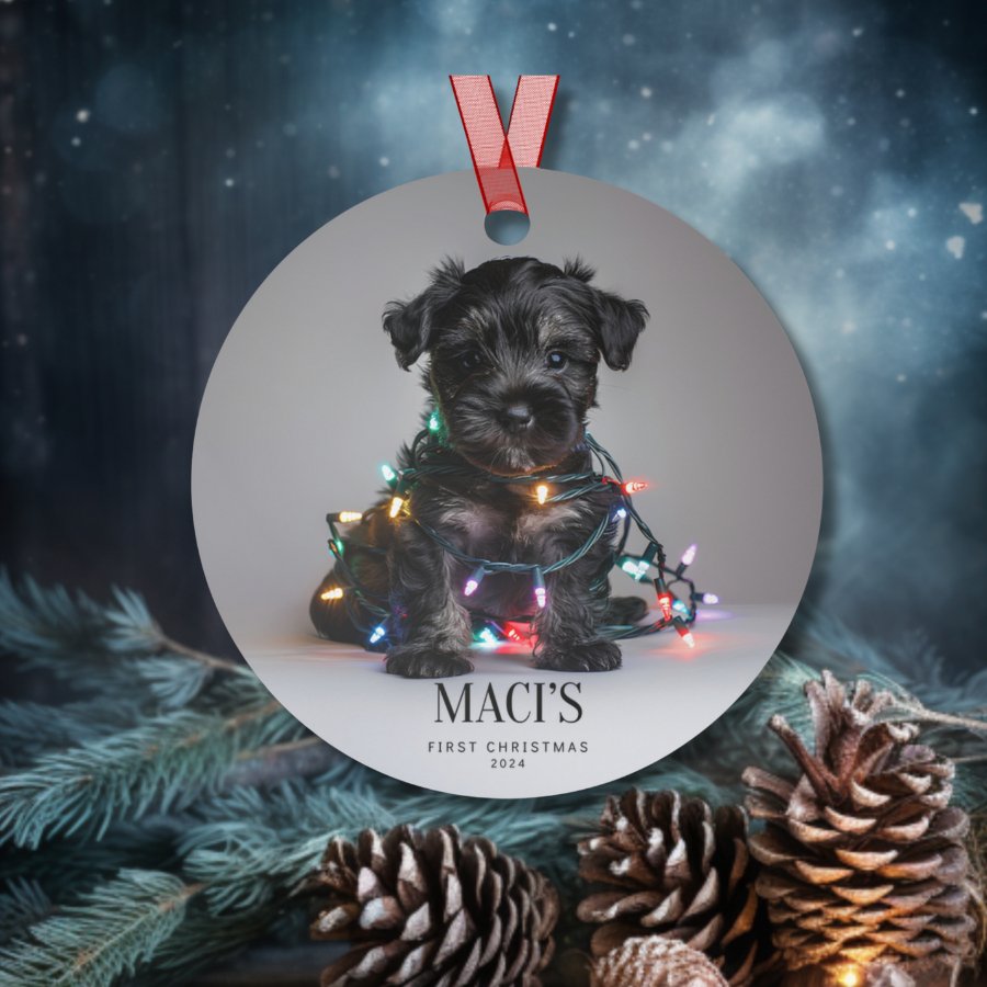 Custom Dog ArtMiniature Schnauzer Puppy Christmas Ornament | Personalized