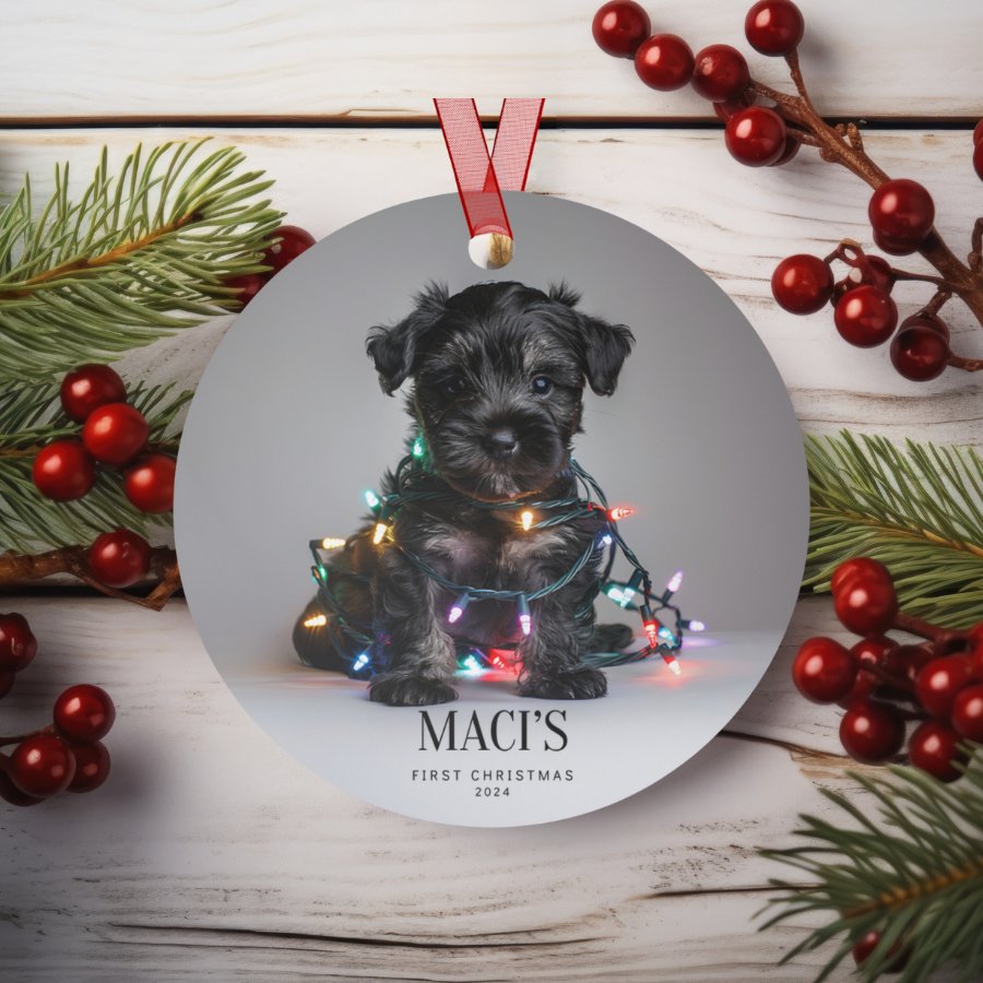 Custom Dog ArtMiniature Schnauzer Puppy Christmas Ornament | Personalized