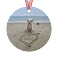 Load image into Gallery viewer, Custom Dog ArtPersonalized Dog on the Beach Ornament Custom Pet Portrait with Name in Sand | Memorial Keepsake | Beach Christmas Ornament for Dog Lovers
