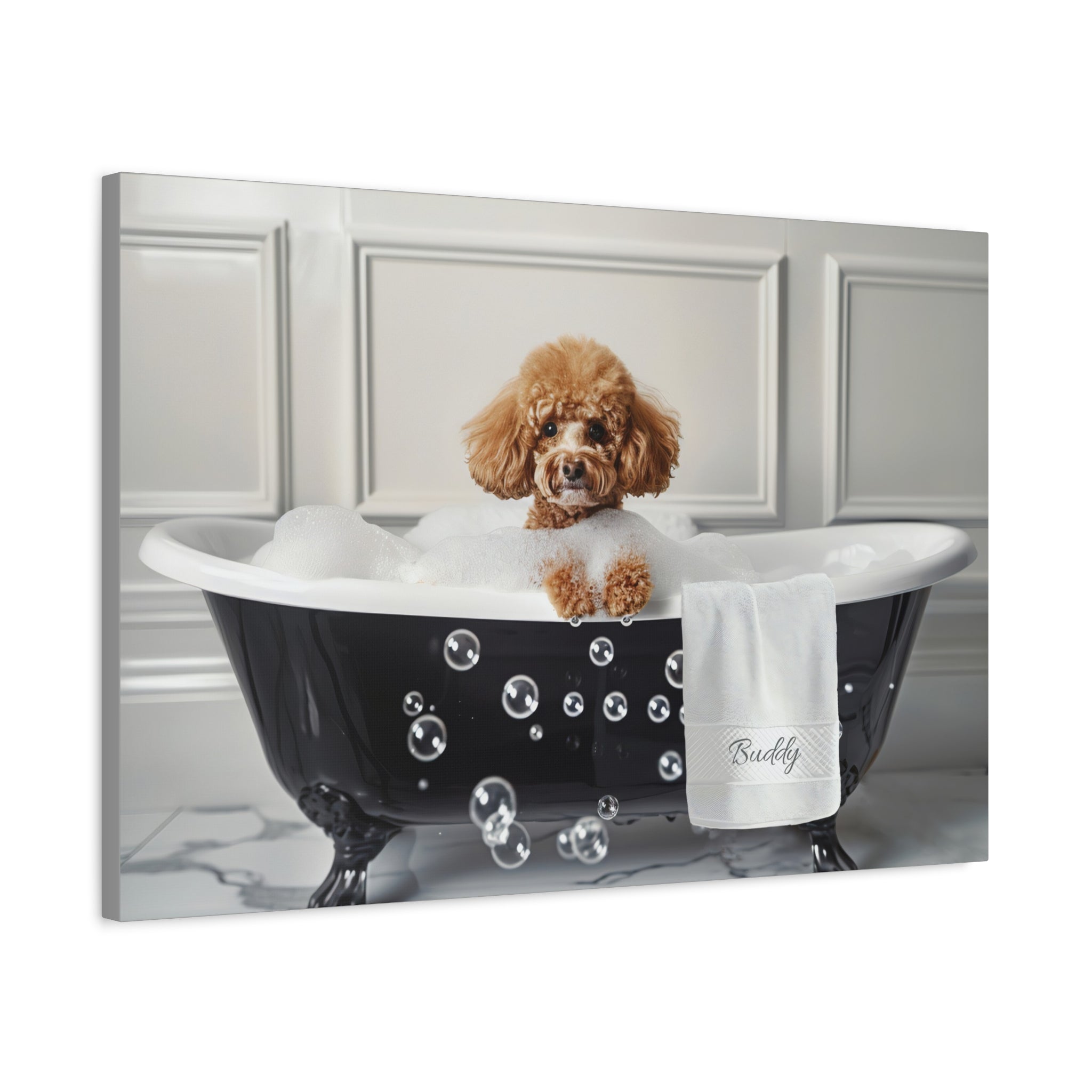 Standard poodle, poodle, dog, bath, tub, bathtub, clawfoot tub, bubble bath, soap, hotsell CANVAS, personalized gift