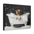 Load image into Gallery viewer, Custom dog portrait, Cutest Yorkie surrounded by bubbles in vintage bathtub, canvas print