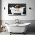 Load image into Gallery viewer, Custom canvas wall art: Yorkshire Terrier in bubble bath with personalized bath towel