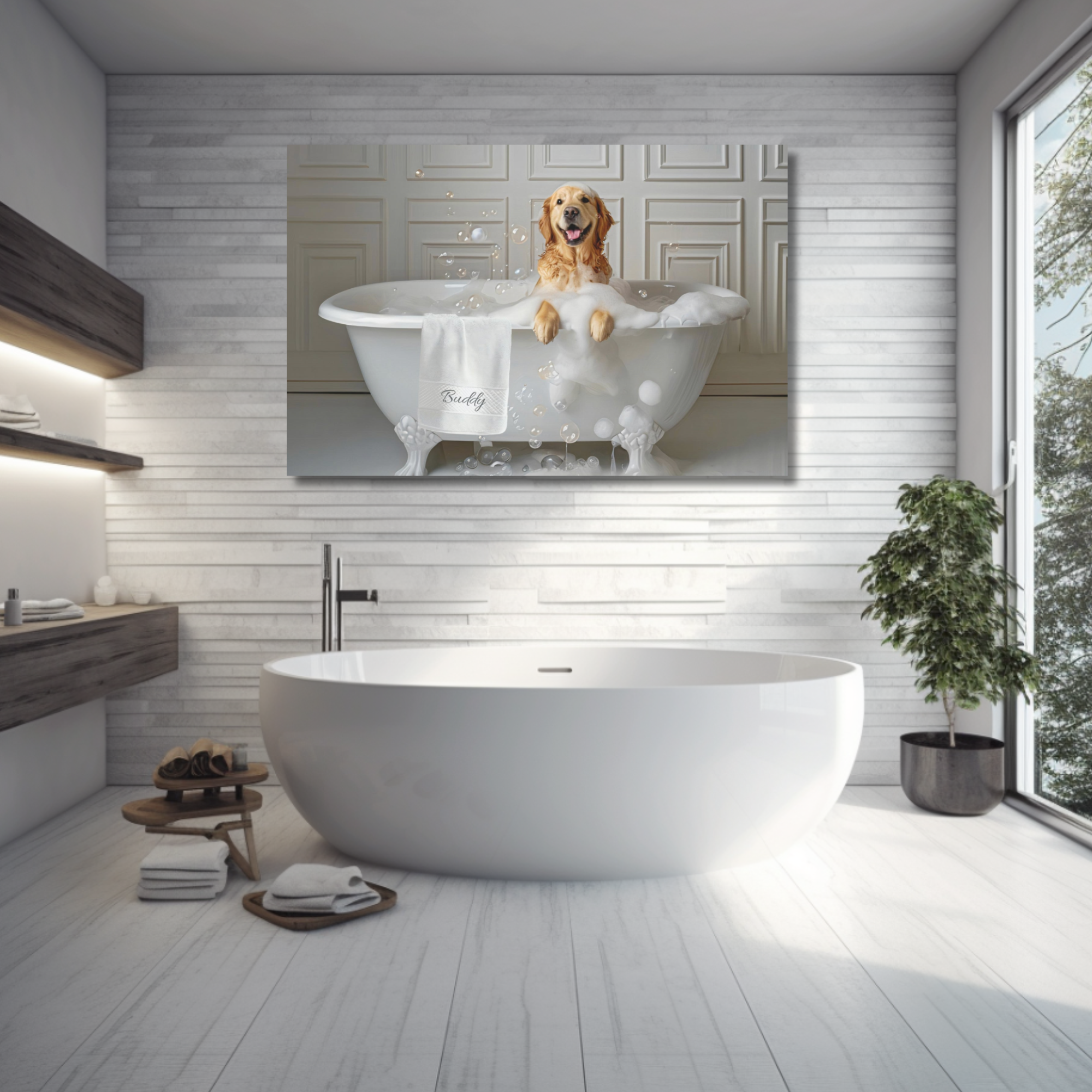 Golden Retriever Wall Art: Personalized Bathtub Print for Dog Lovers