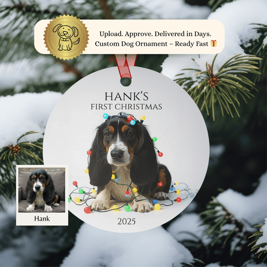 Custom Dog ArtBasset Hound Christmas Ornament | Personalized