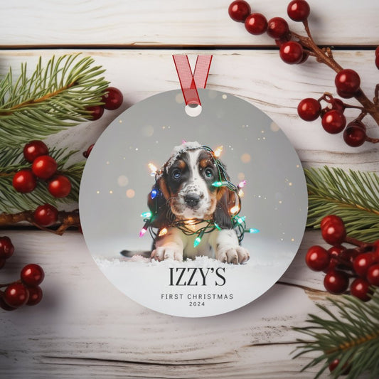 Custom Dog ArtBasset Hound Puppy Christmas Ornament | Personalized