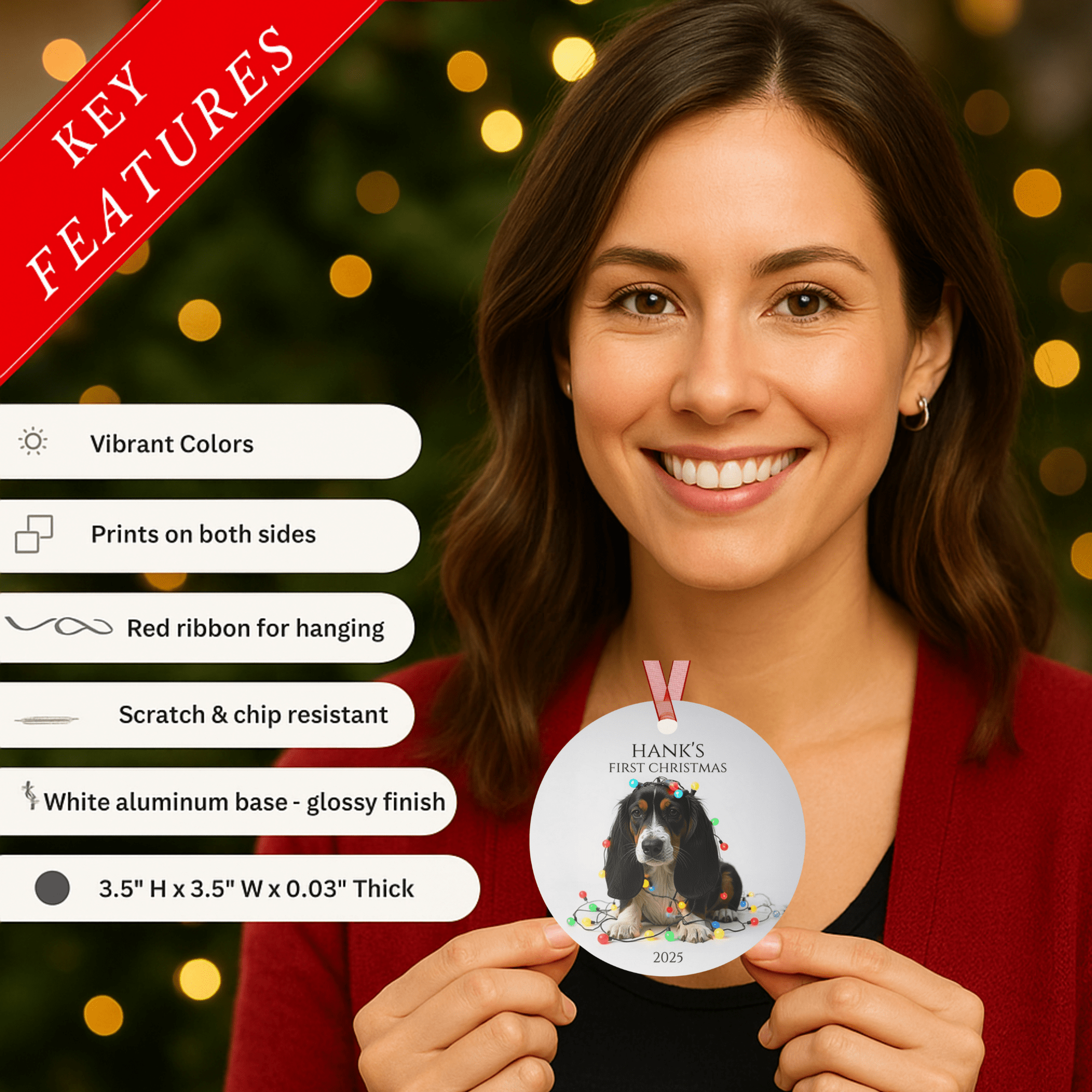 Custom Dog ArtBasset Hound Puppy Christmas Ornament | Personalized