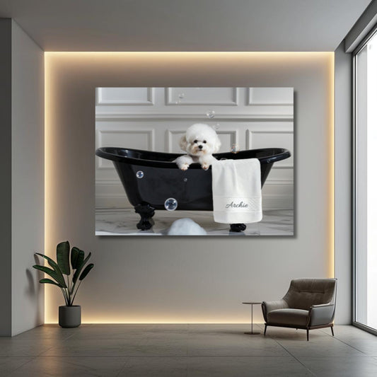 Custom Dog Art Bichon Frise Bath Art | Personalized Dog Decor for Your Bathroom | CustomDogArt.com | 2024