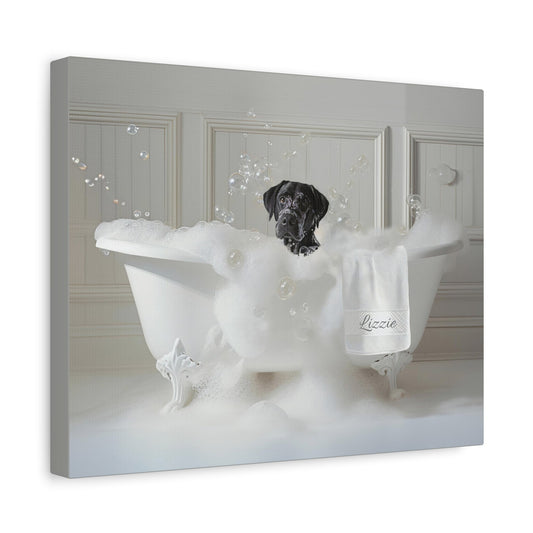 Custom Dog ArtBlack Lab Bathtime Bliss: Pampered Pup Art Print