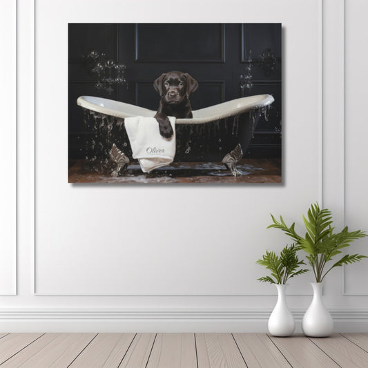 Custom Dog ArtBlack Lab Puppy Bathtub Art - Personalized Dog Bath Art