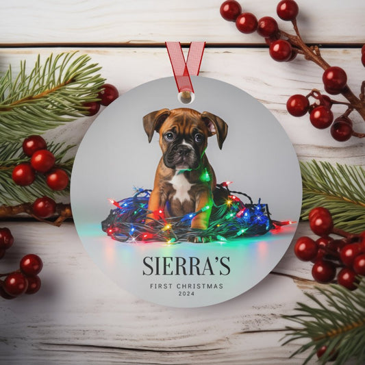 Custom Dog ArtBoxer Lab Puppy Christmas Ornament | Personalized