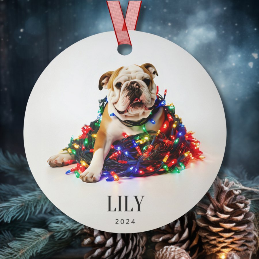 Custom Dog ArtBulldog Christmas Ornament | Personalized