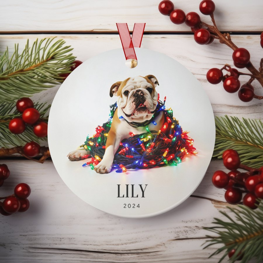 Custom Dog ArtBulldog Christmas Ornament | Personalized