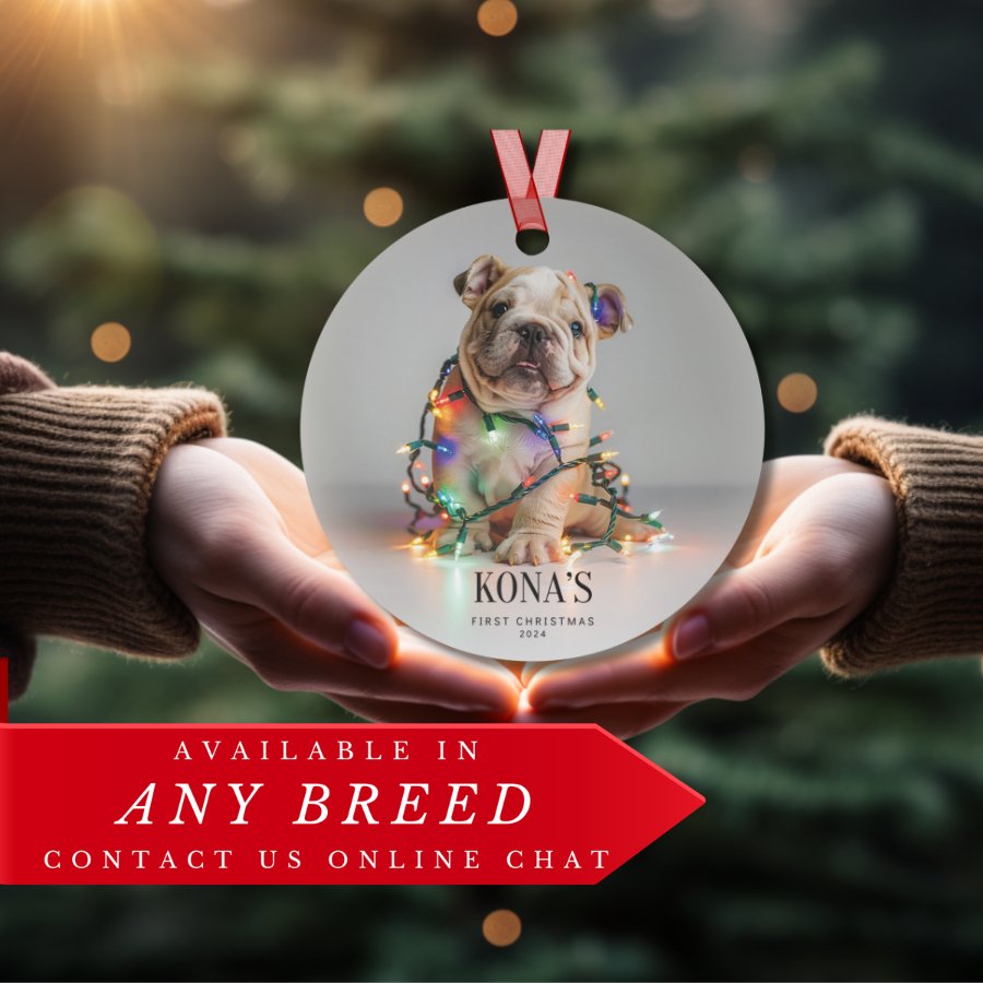 Custom Dog ArtBulldog Puppy Christmas Ornament | Personalized