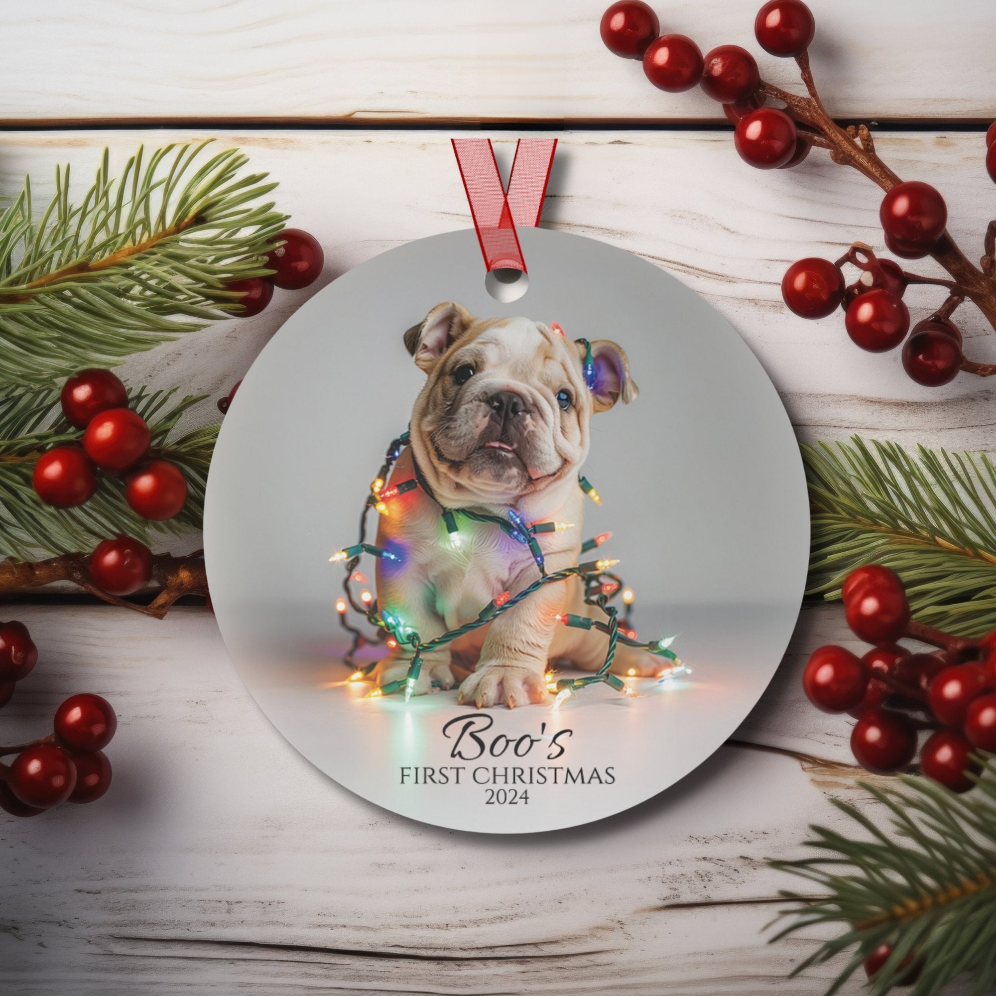 Custom Dog ArtBulldog Puppy Christmas Ornament | Personalized