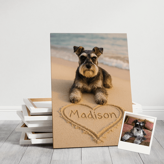 Custom Dog ArtCanvas Art, Pet Memory Portrait of Your Dog, Beach Design, Personalized with Name, Print, Fast Turnaround