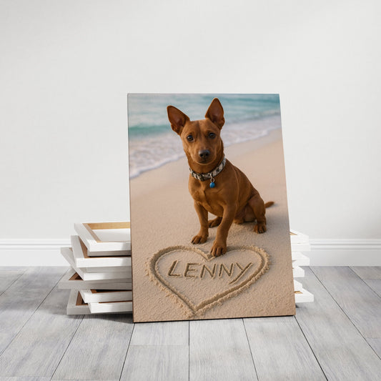 Custom Dog ArtCanvas Art, Pet Memory Portrait of Your Dog, Beach Design, Personalized with Name, Print, Fast Turnaround