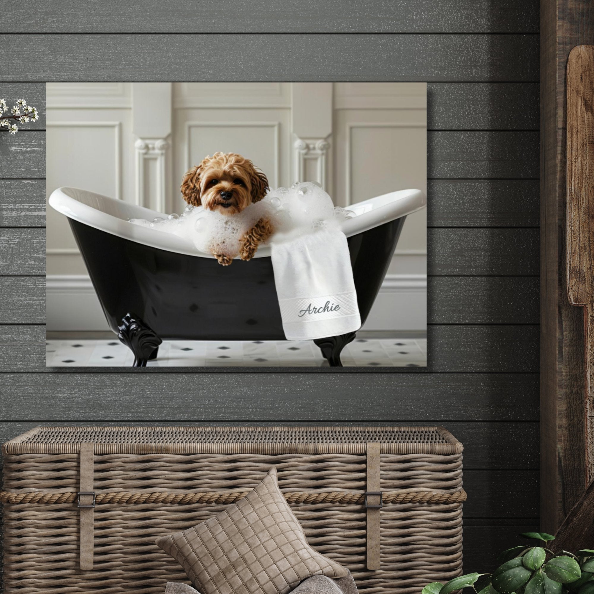 Custom Dog ArtCavapoo Bathtub Art | Personalized Dog Portrait