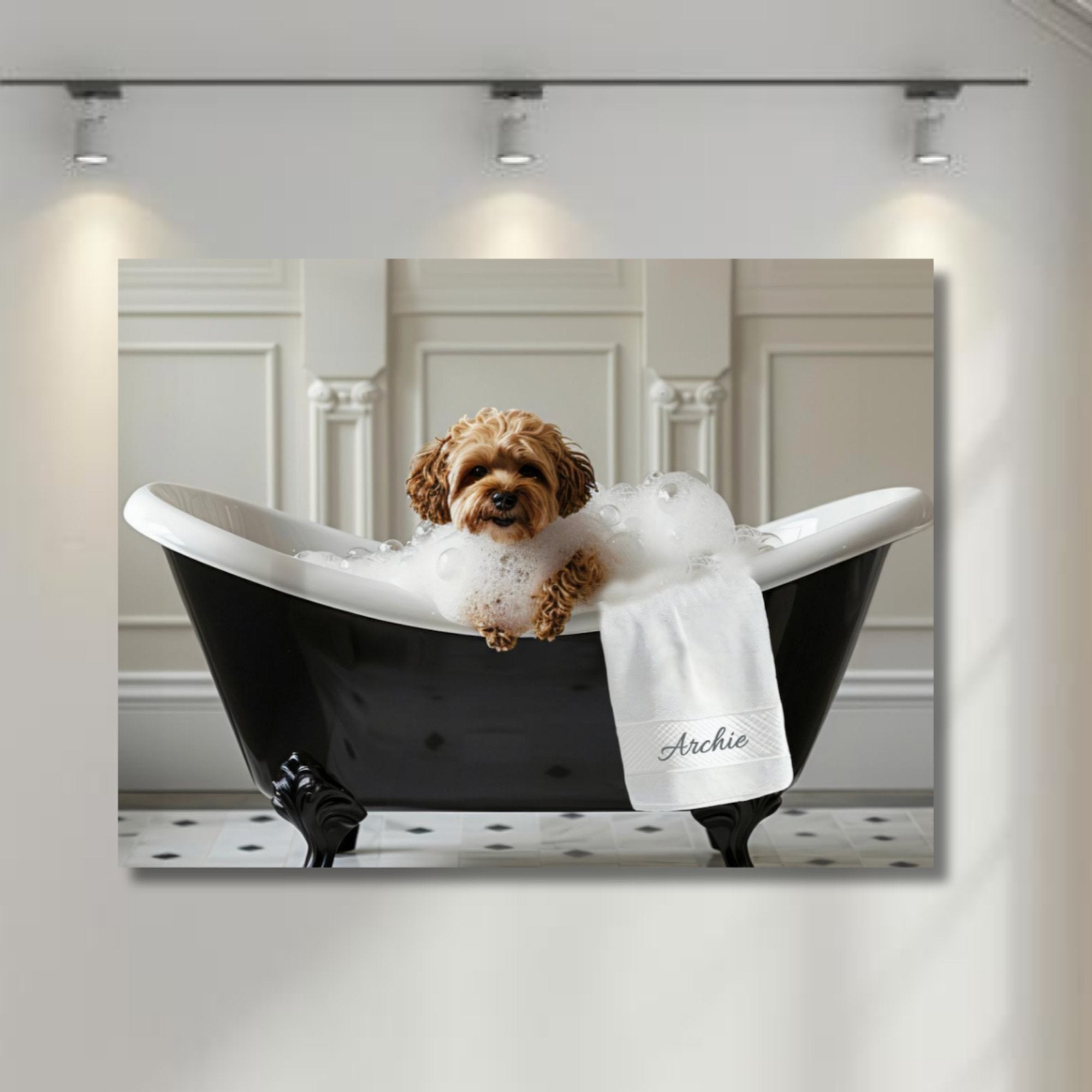 Custom Dog ArtCavapoo Bathtub Art | Personalized Dog Portrait