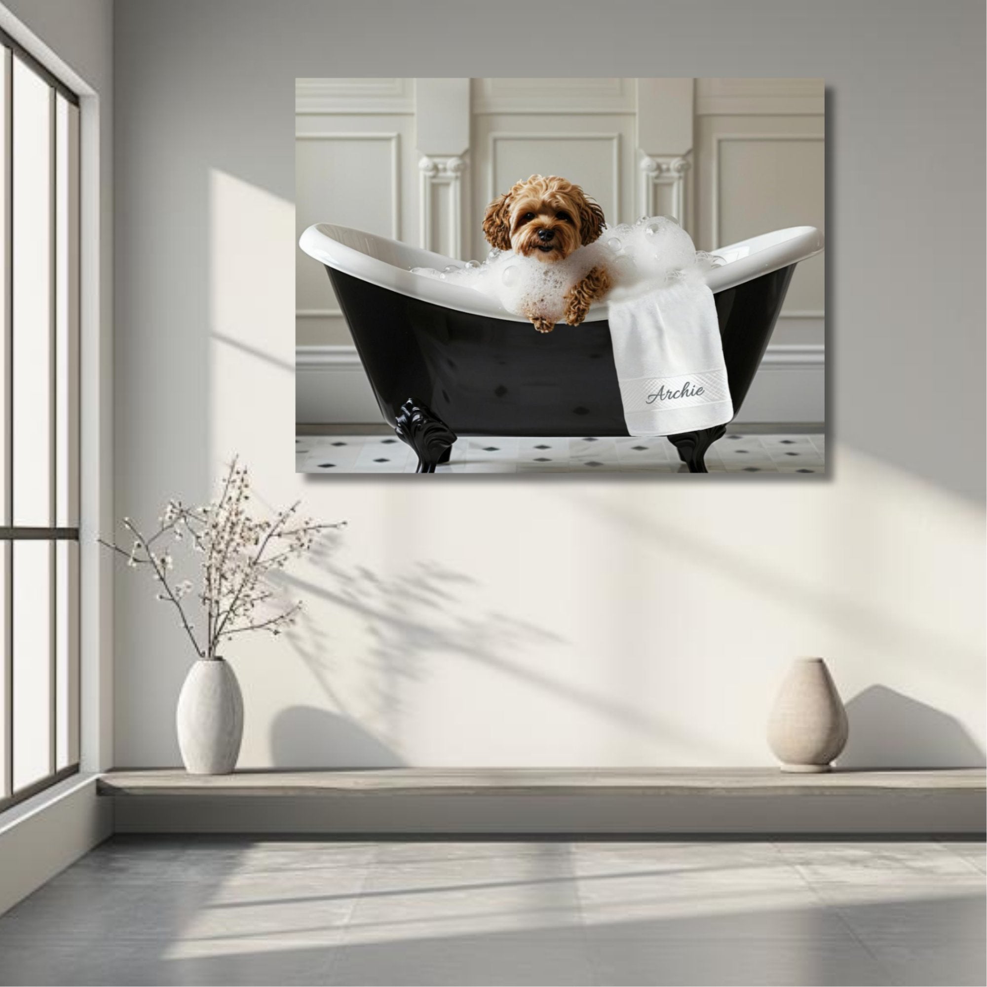 Custom Dog ArtCavapoo Bathtub Art | Personalized Dog Portrait