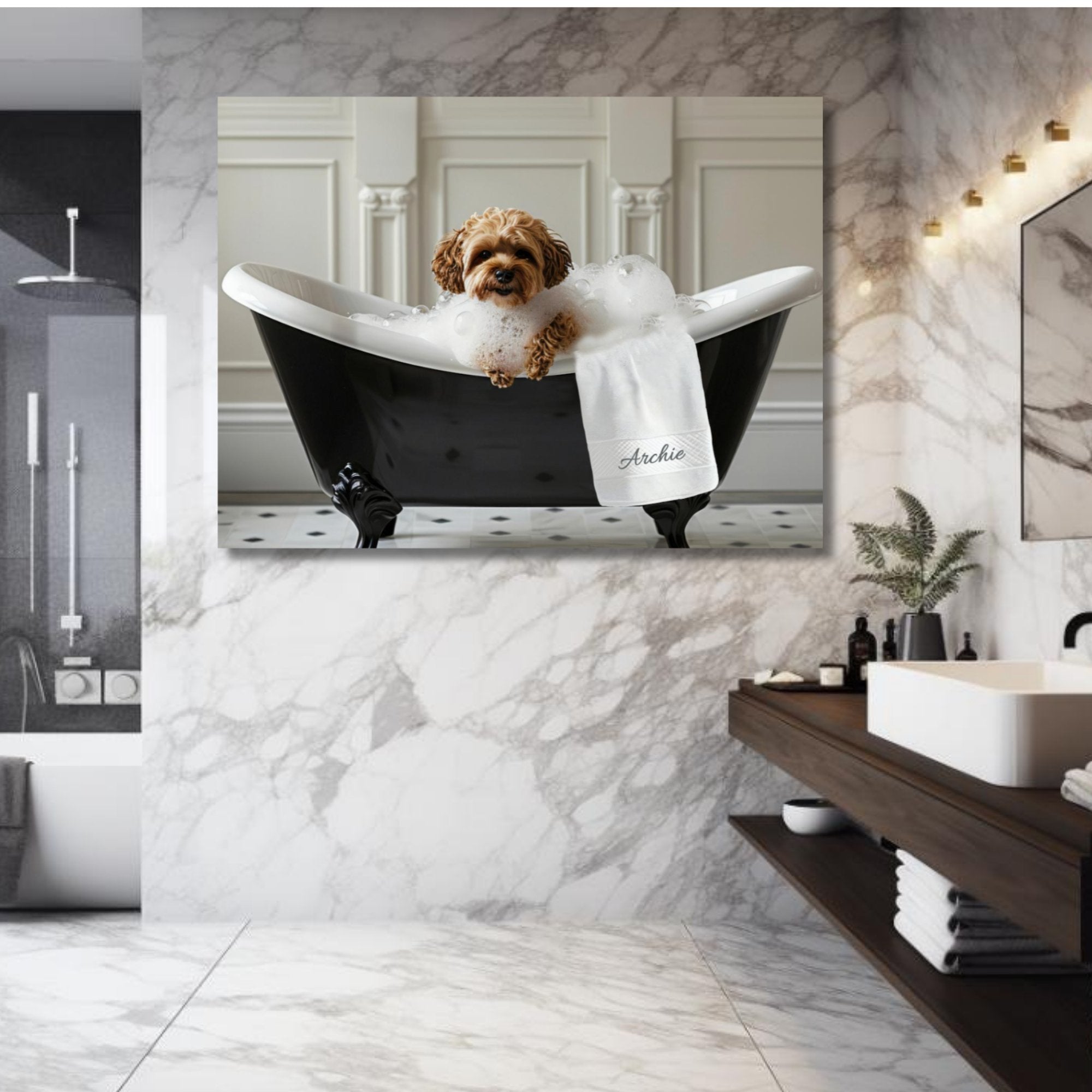 Custom Dog ArtCavapoo Bathtub Art | Personalized Dog Portrait