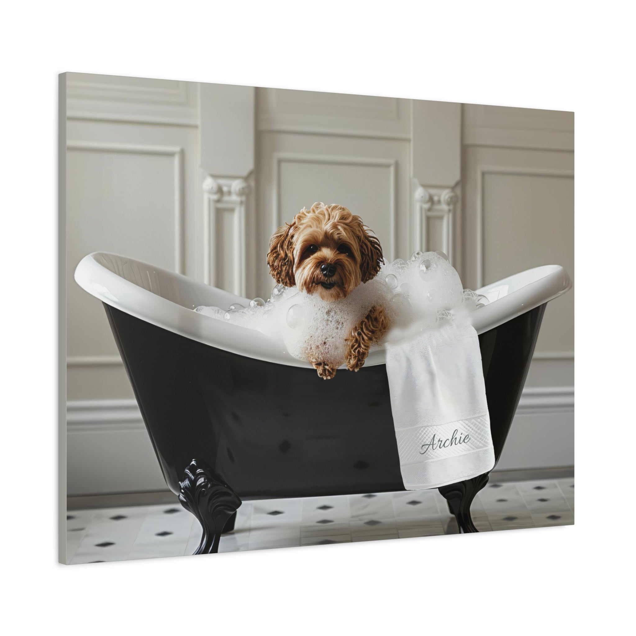 Custom Dog ArtCavapoo Bathtub Art | Personalized Dog Portrait