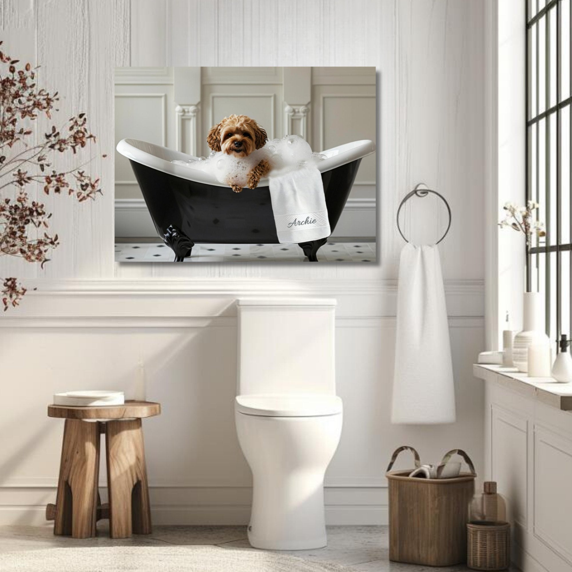 Custom Dog ArtCavapoo Bathtub Art | Personalized Dog Portrait