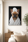 Load image into Gallery viewer, Charlie Bear Spa Day portrait canvas hanging on a styled wall.
