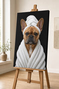 Load image into Gallery viewer, Charlie Bear Spa Day French Bulldog canvas displayed on a wooden easel.
