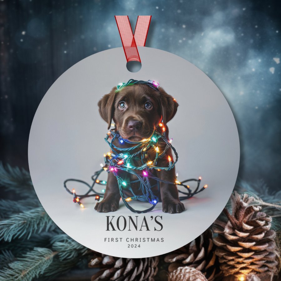 Custom Dog ArtChocolate Lab Puppy Christmas Ornament | Personalized