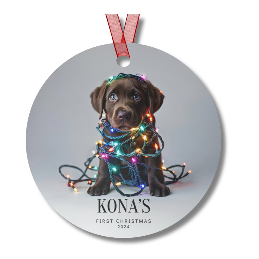 Custom Dog ArtChocolate Lab Puppy Christmas Ornament | Personalized