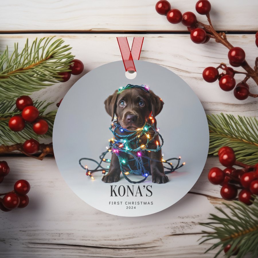 Custom Dog ArtChocolate Lab Puppy Christmas Ornament | Personalized