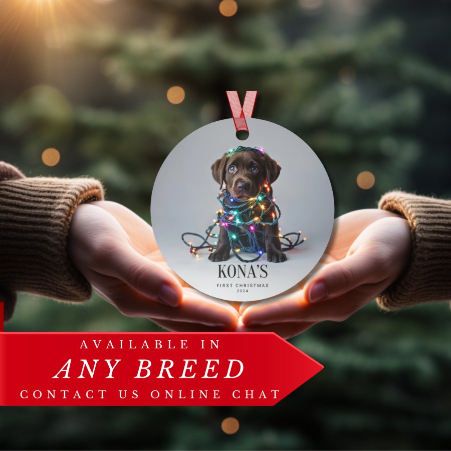 Custom Dog ArtChocolate Lab Puppy Christmas Ornament | Personalized